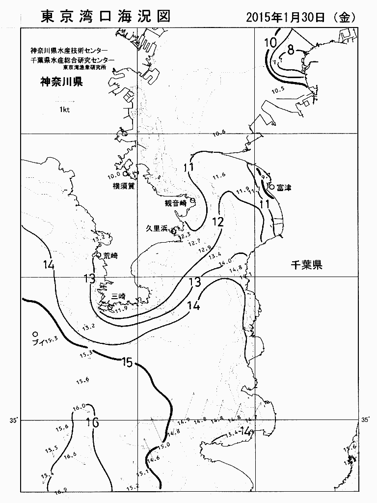 海況図, 東京湾口海況図 検索結果, (水温分布 等を図示)