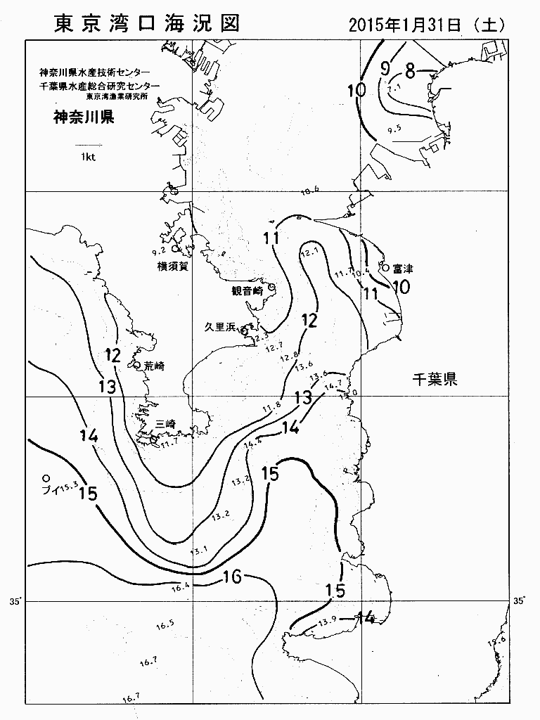 海況図, 東京湾口海況図 検索結果, (水温分布 等を図示)