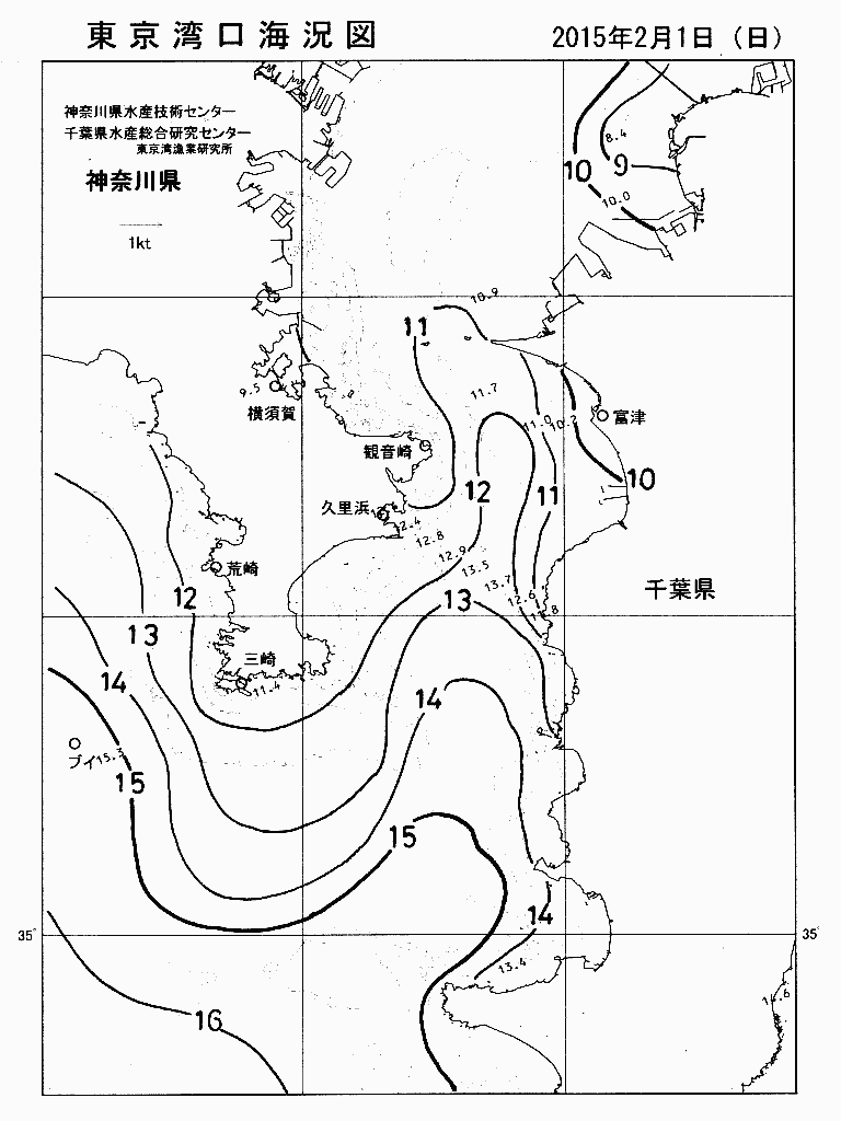 海況図, 東京湾口海況図 検索結果, (水温分布 等を図示)