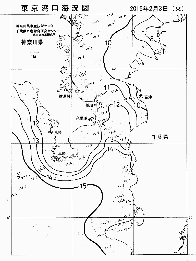 海況図, 東京湾口海況図 検索結果, (水温分布 等を図示)