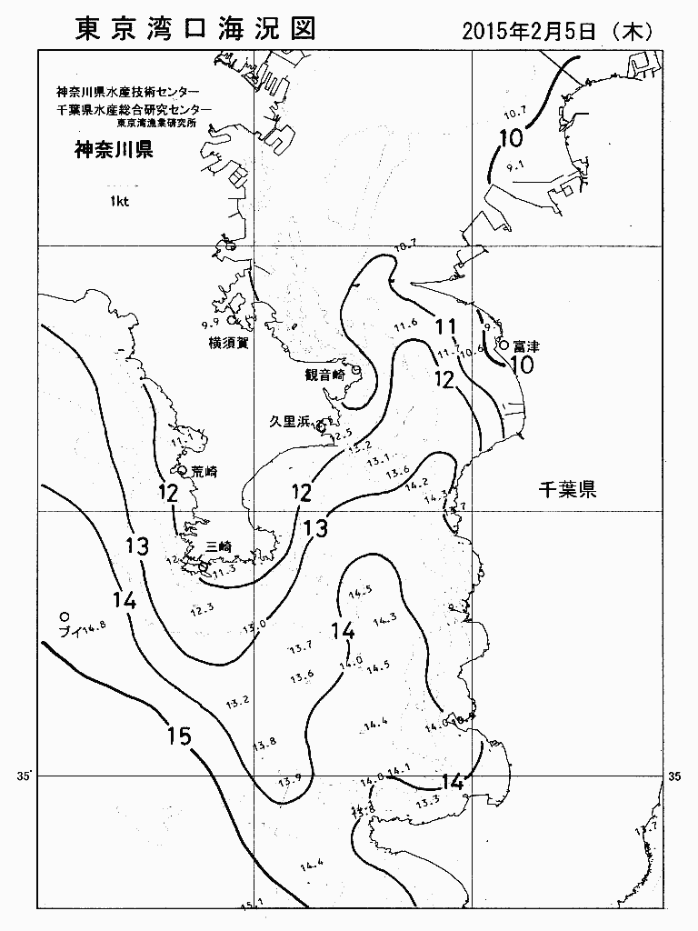 海況図, 東京湾口海況図 検索結果, (水温分布 等を図示)