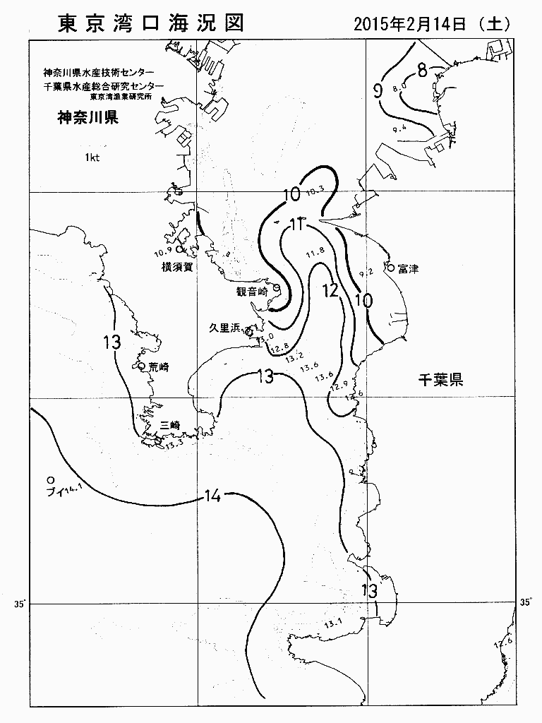 海況図, 東京湾口海況図 検索結果, (水温分布 等を図示)