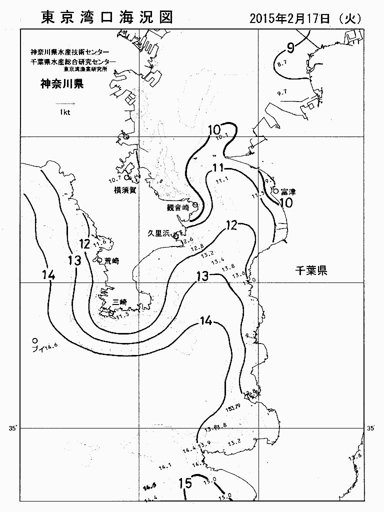 海況図, 東京湾口海況図 検索結果, (水温分布 等を図示)