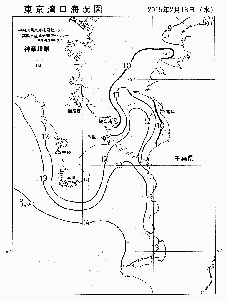 海況図, 東京湾口海況図 検索結果, (水温分布 等を図示)