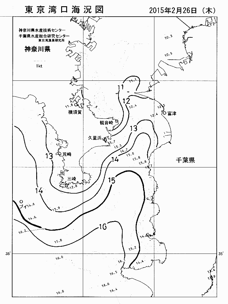 海況図, 東京湾口海況図 検索結果, (水温分布 等を図示)