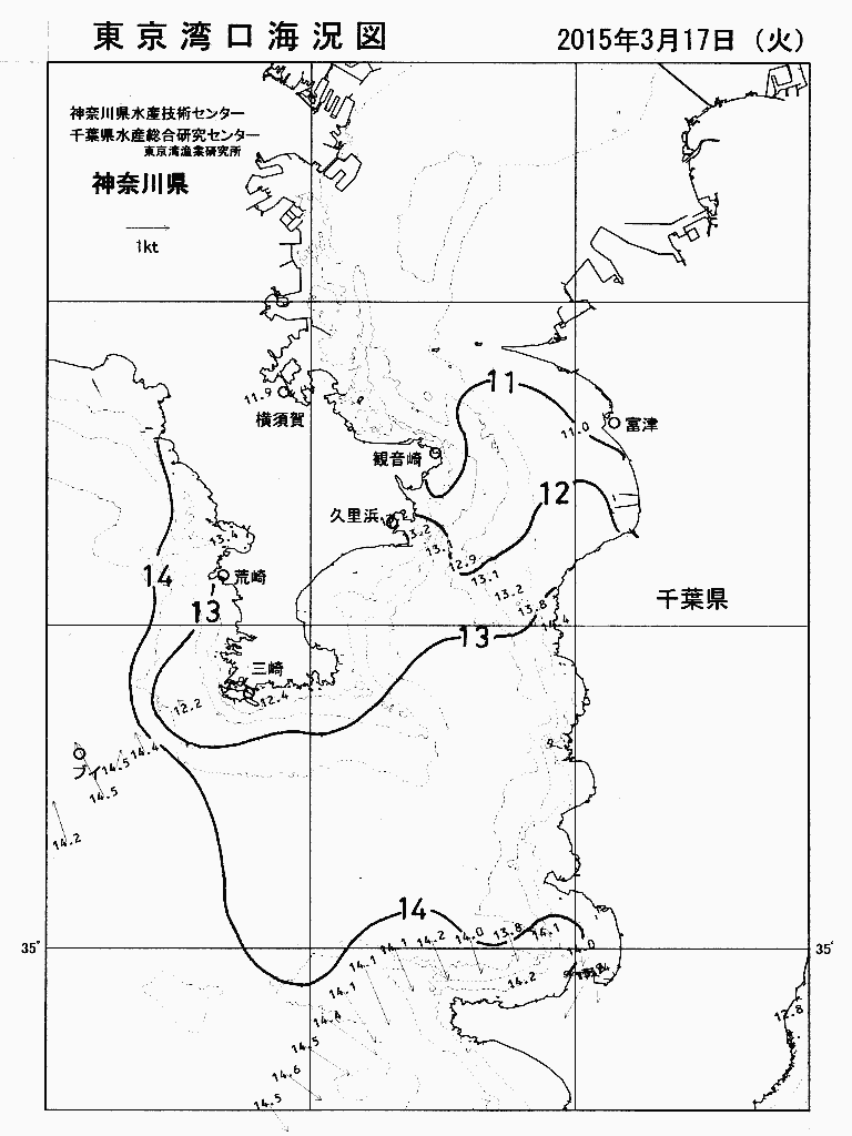海況図, 東京湾口海況図 検索結果, (水温分布 等を図示)