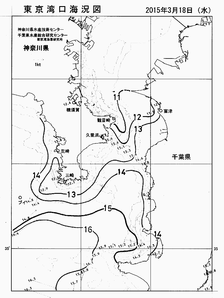 海況図, 東京湾口海況図 検索結果, (水温分布 等を図示)