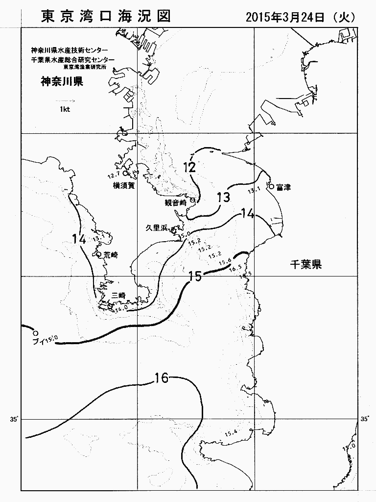 海況図, 東京湾口海況図 検索結果, (水温分布 等を図示)