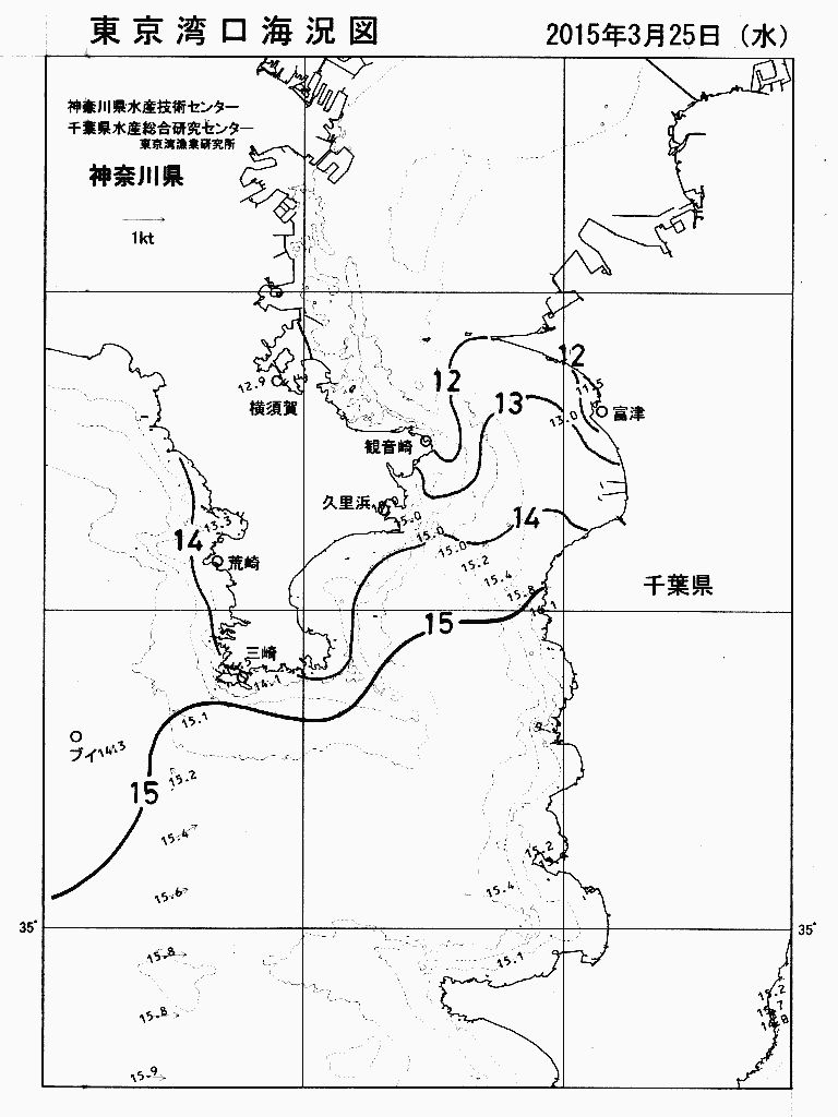 海況図, 東京湾口海況図 検索結果, (水温分布 等を図示)