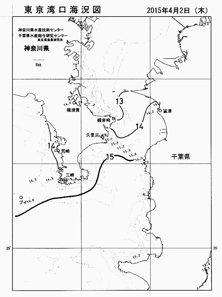 海況図, 東京湾口海況図 検索結果, (水温分布 等を図示)