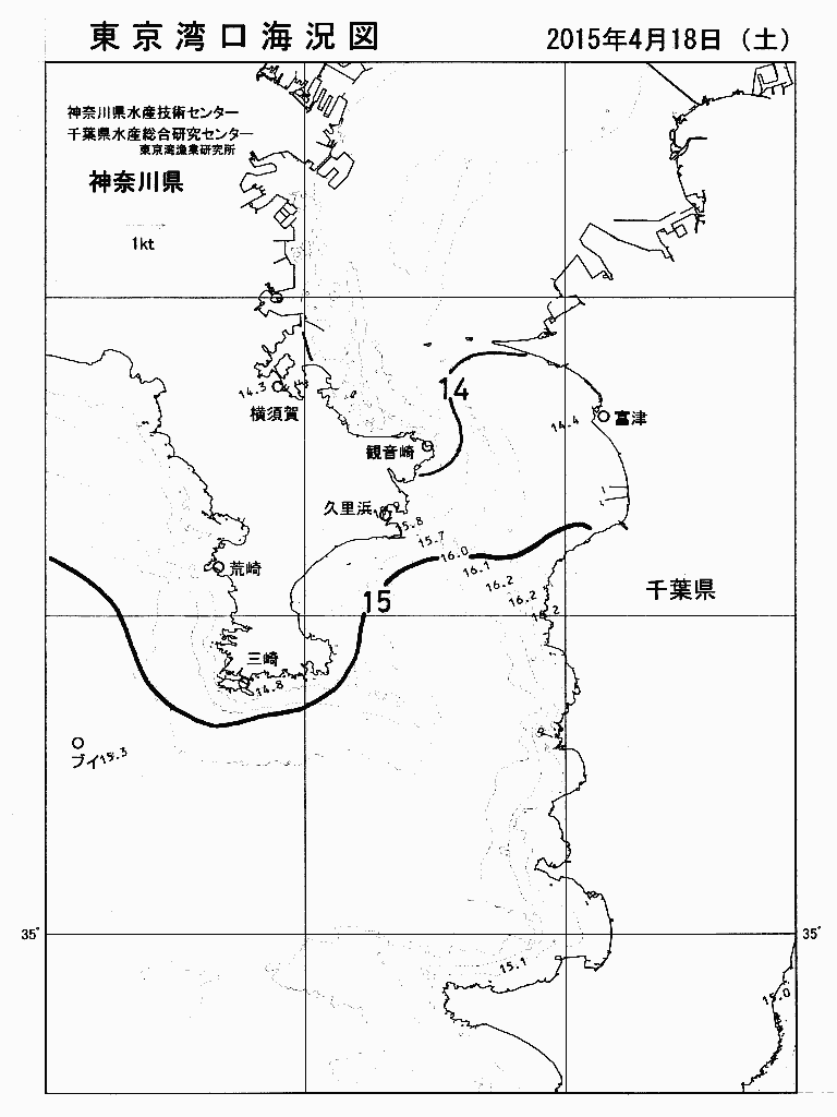 海況図, 東京湾口海況図 検索結果, (水温分布 等を図示)