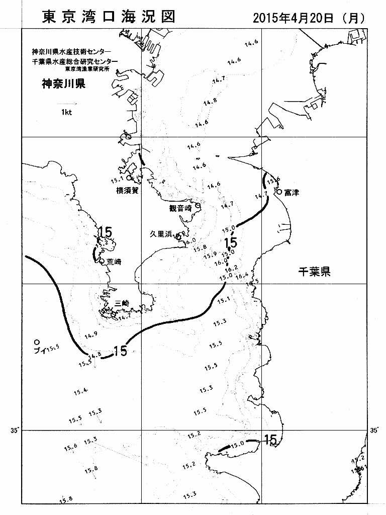 海況図, 東京湾口海況図 検索結果, (水温分布 等を図示)