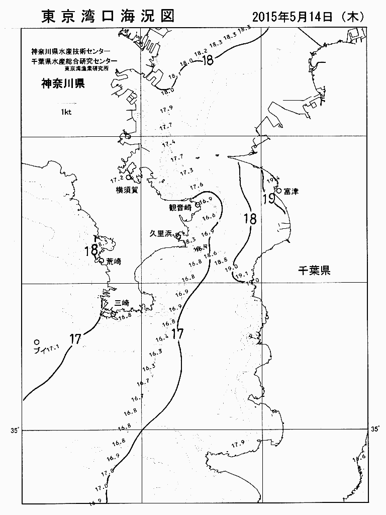 海況図, 東京湾口海況図 検索結果, (水温分布 等を図示)