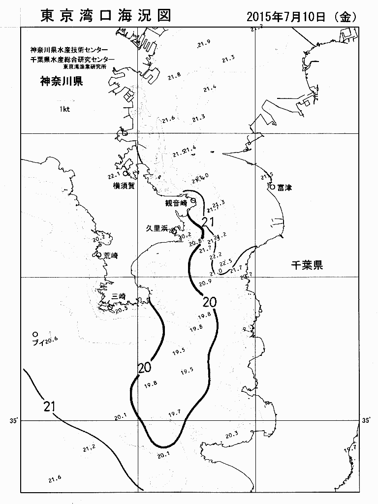 海況図, 東京湾口海況図 検索結果, (水温分布 等を図示)