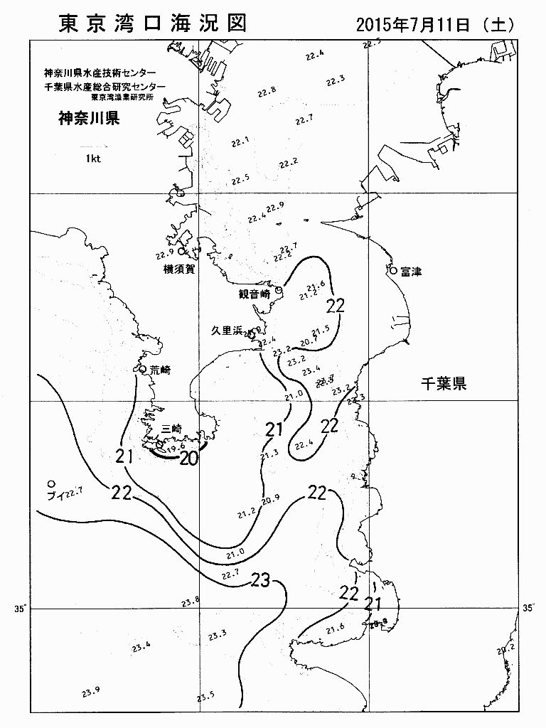 海況図, 東京湾口海況図 検索結果, (水温分布 等を図示)