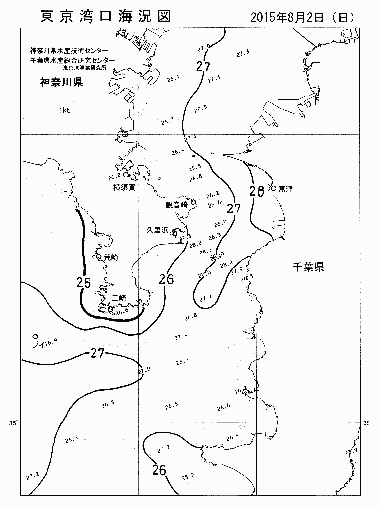 海況図, 東京湾口海況図 検索結果, (水温分布 等を図示)