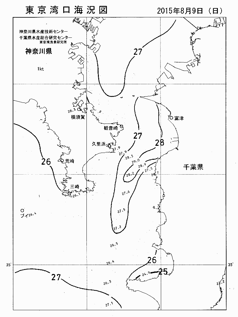 海況図, 東京湾口海況図 検索結果, (水温分布 等を図示)