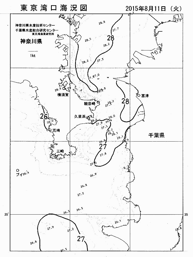 海況図, 東京湾口海況図 検索結果, (水温分布 等を図示)