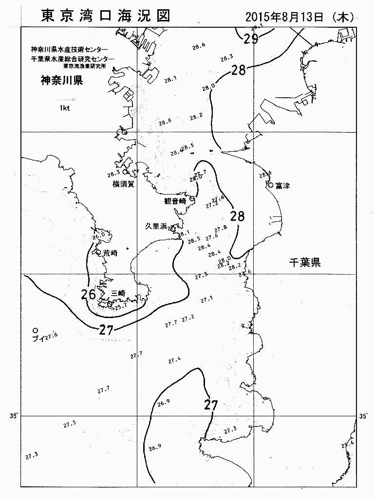 海況図, 東京湾口海況図 検索結果, (水温分布 等を図示)