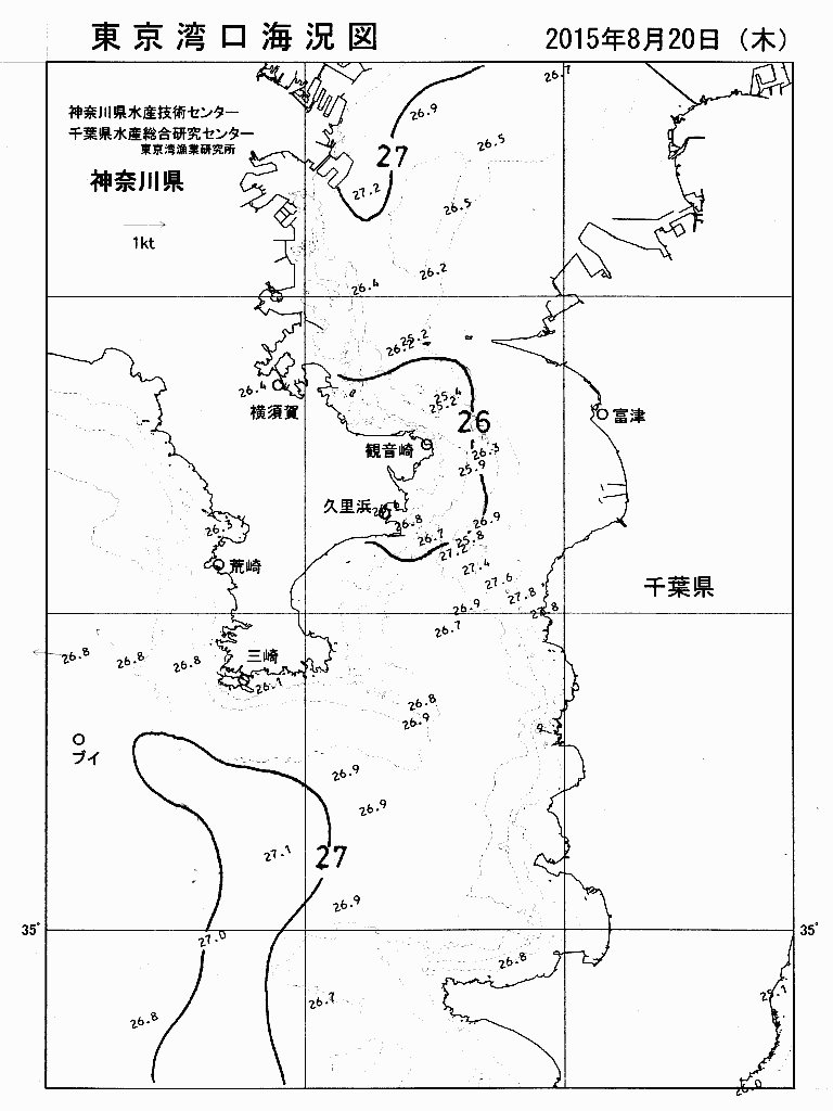 海況図, 東京湾口海況図 検索結果, (水温分布 等を図示)