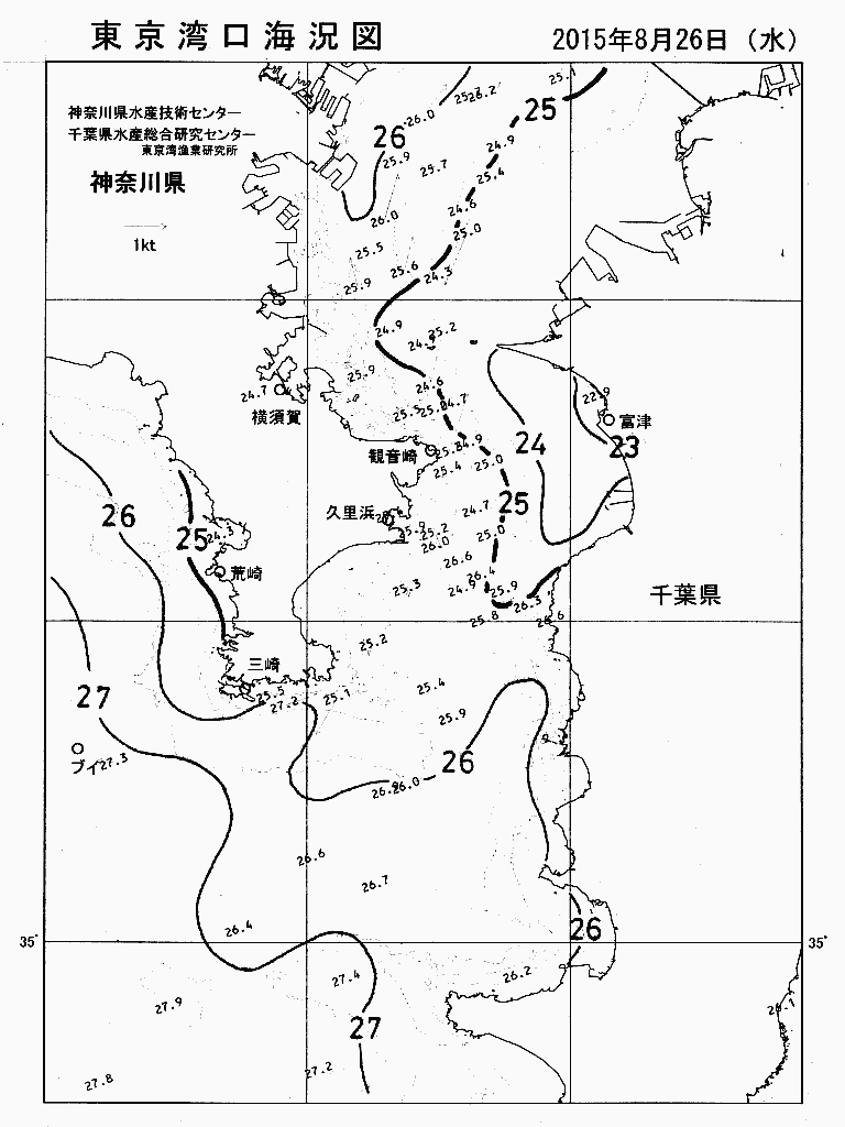 海況図, 東京湾口海況図 検索結果, (水温分布 等を図示)