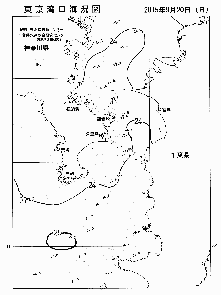 海況図, 東京湾口海況図 検索結果, (水温分布 等を図示)