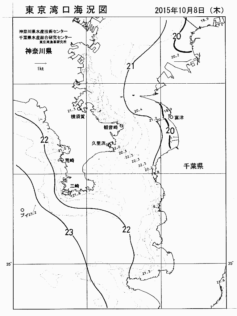 海況図, 東京湾口海況図 検索結果, (水温分布 等を図示)
