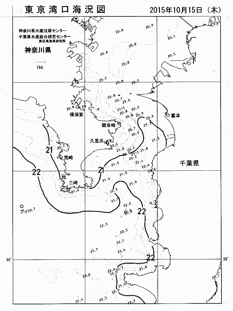海況図, 東京湾口海況図 検索結果, (水温分布 等を図示)