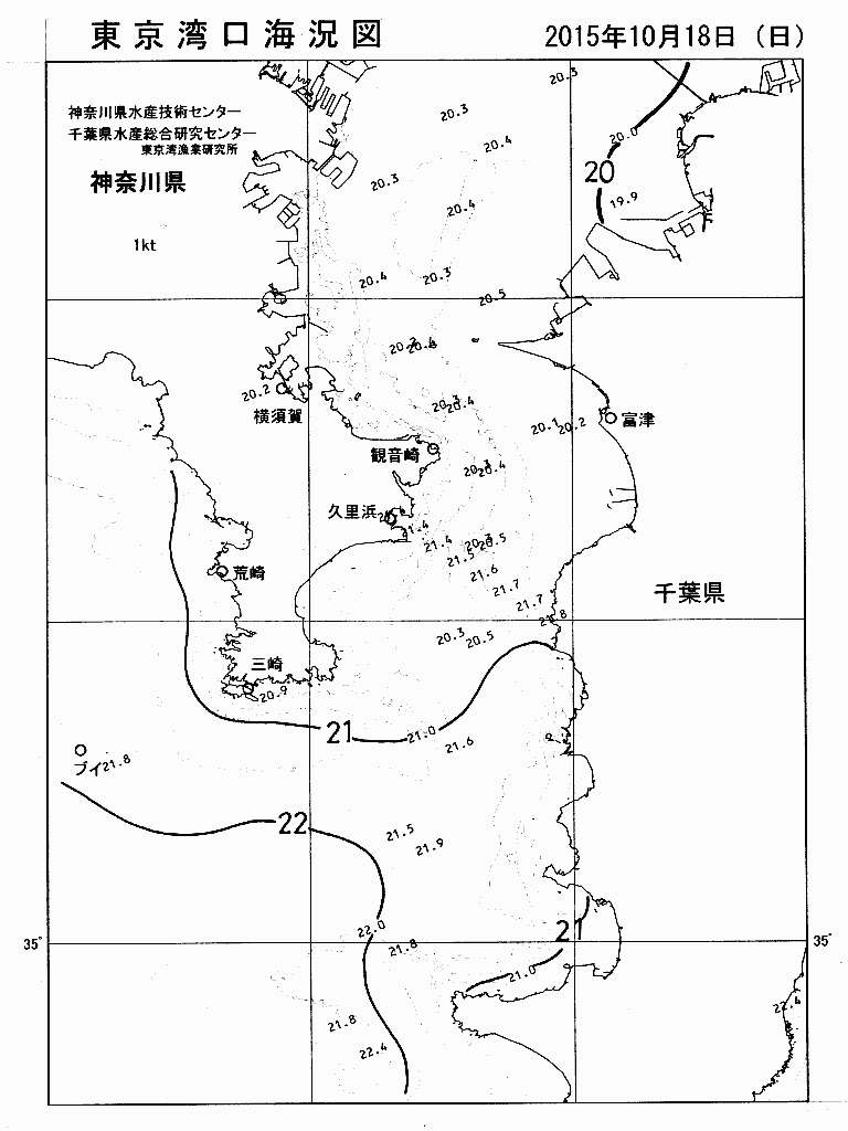 海況図, 東京湾口海況図 検索結果, (水温分布 等を図示)