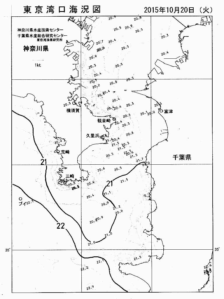 海況図, 東京湾口海況図 検索結果, (水温分布 等を図示)