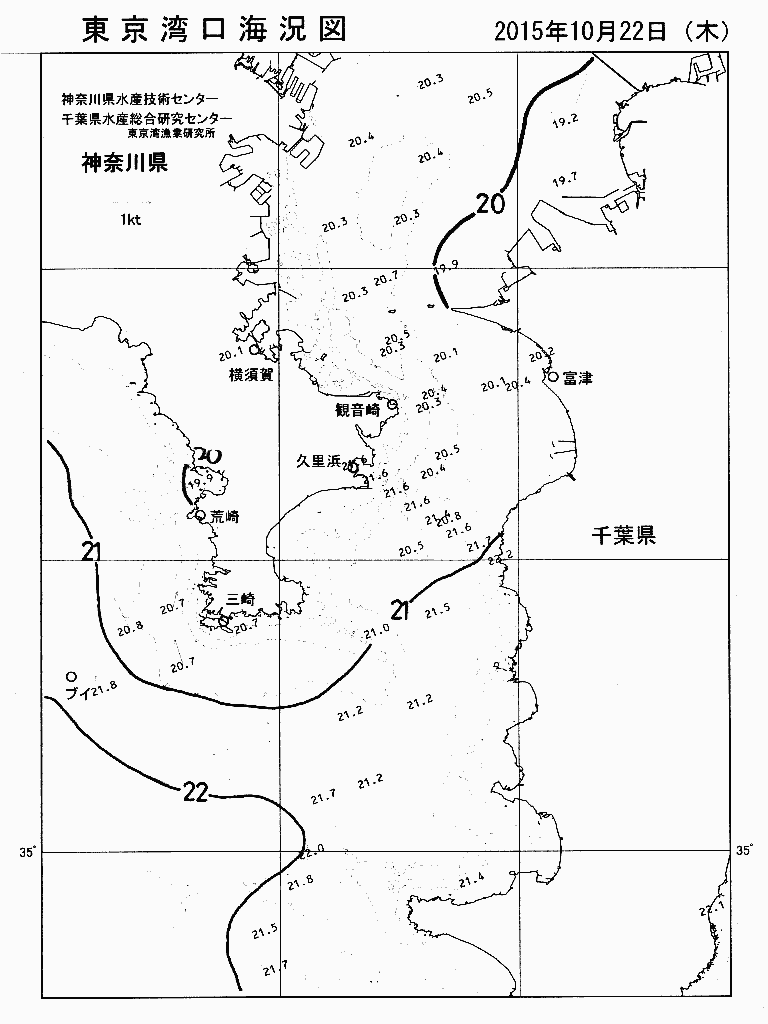 海況図, 東京湾口海況図 検索結果, (水温分布 等を図示)