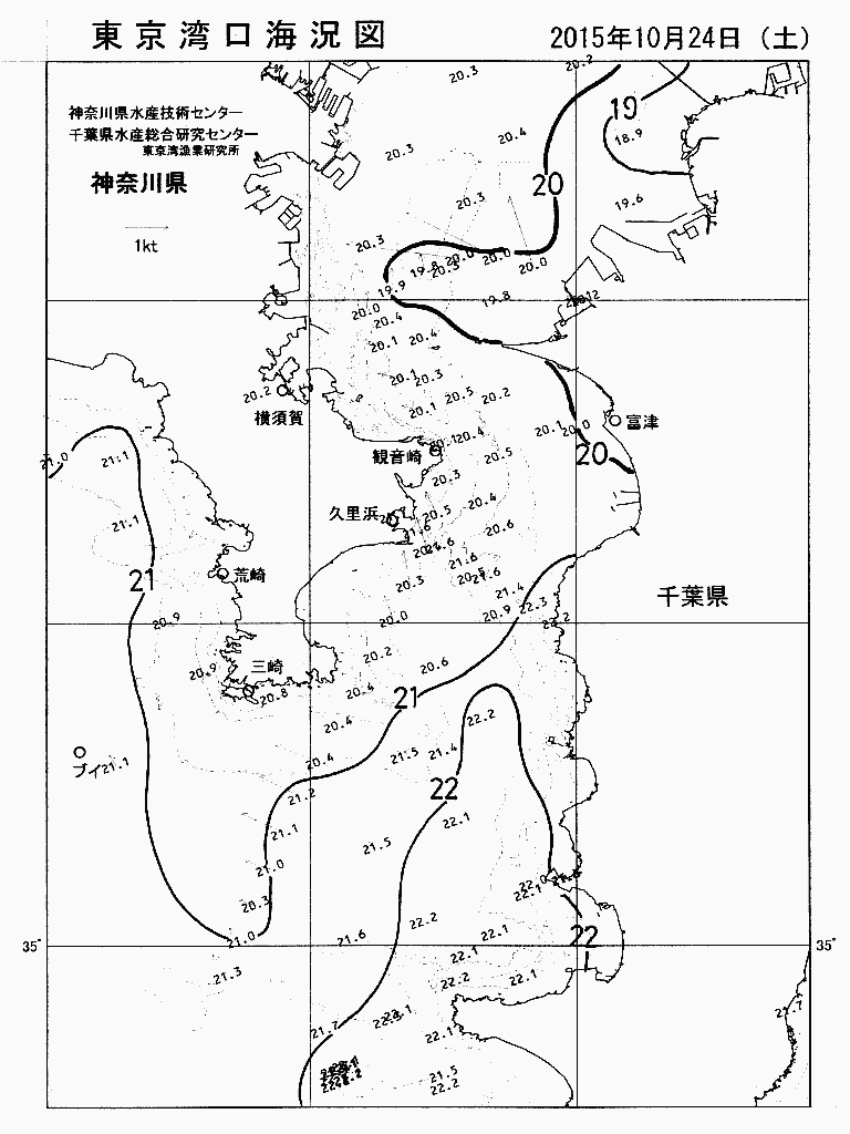 海況図, 東京湾口海況図 検索結果, (水温分布 等を図示)