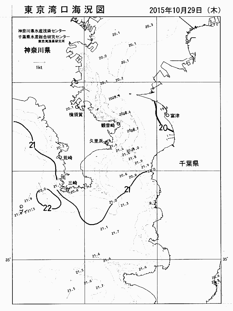 海況図, 東京湾口海況図 検索結果, (水温分布 等を図示)