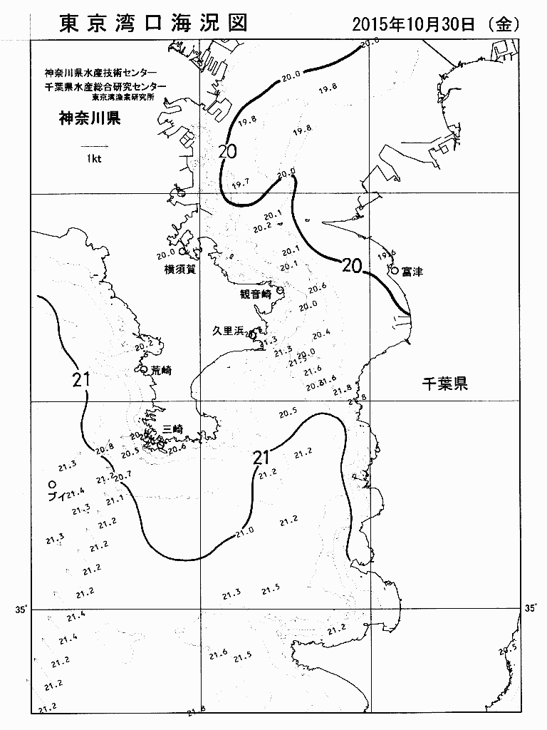 海況図, 東京湾口海況図 検索結果, (水温分布 等を図示)