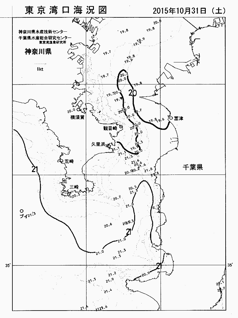 海況図, 東京湾口海況図 検索結果, (水温分布 等を図示)