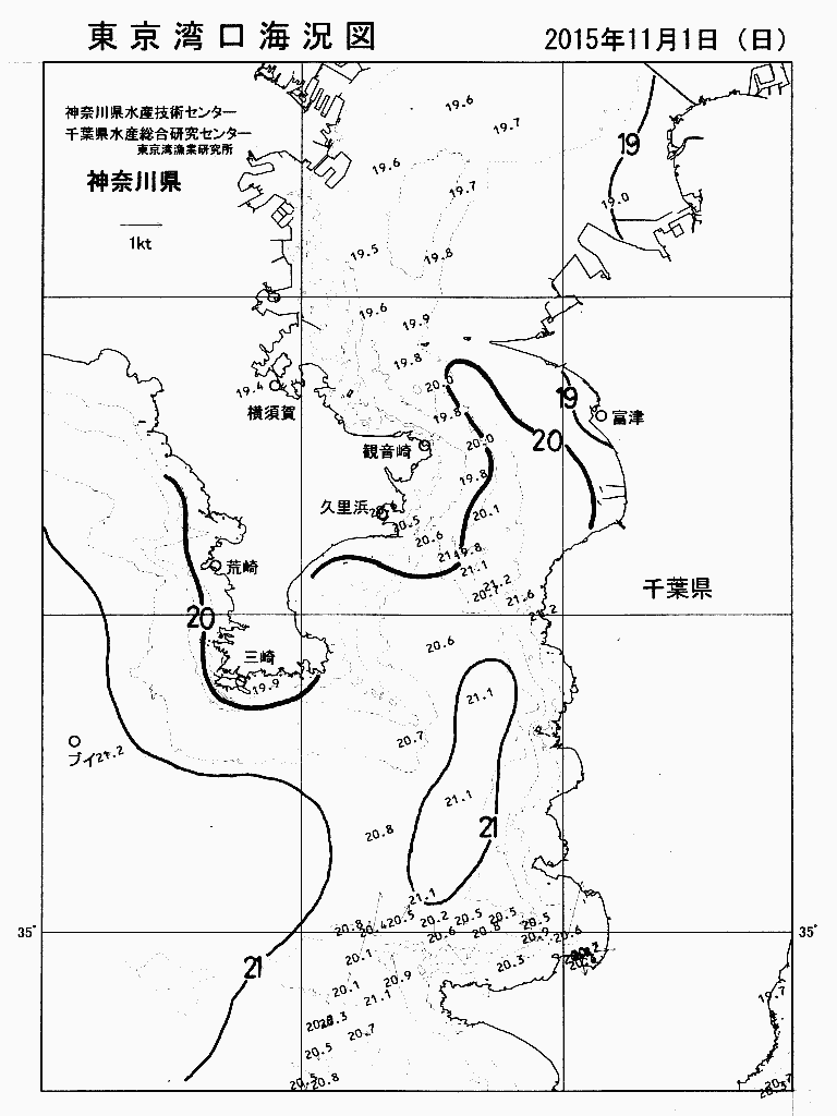 海況図, 東京湾口海況図 検索結果, (水温分布 等を図示)