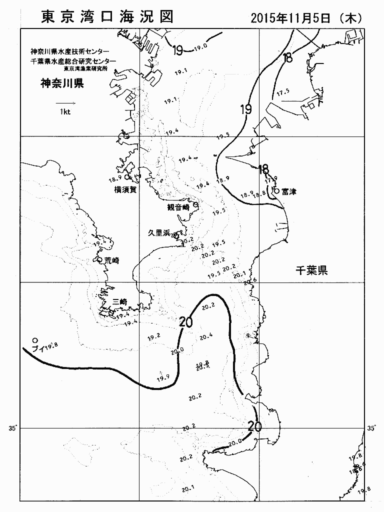 海況図, 東京湾口海況図 検索結果, (水温分布 等を図示)