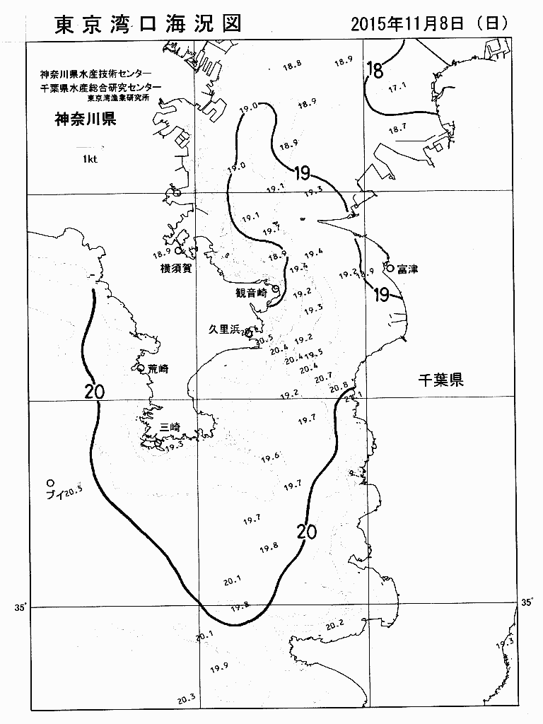 海況図, 東京湾口海況図 検索結果, (水温分布 等を図示)