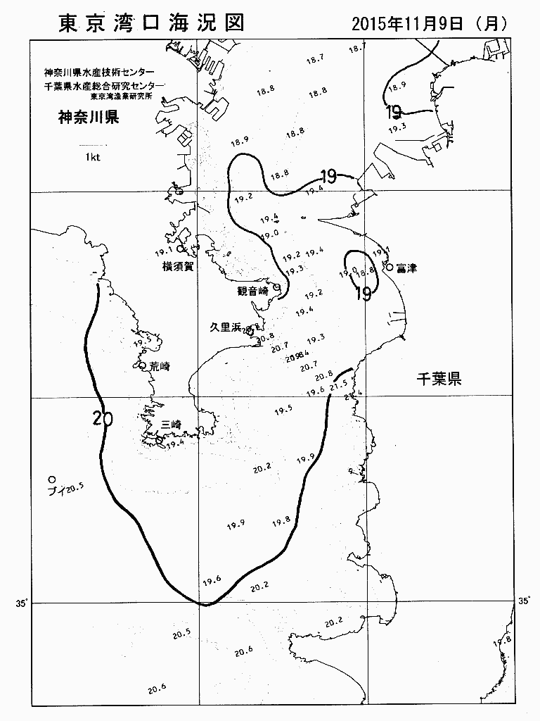 海況図, 東京湾口海況図 検索結果, (水温分布 等を図示)
