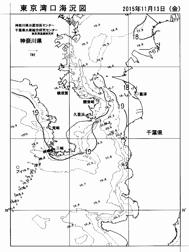 海況図, 東京湾口海況図 検索結果, (水温分布 等を図示)