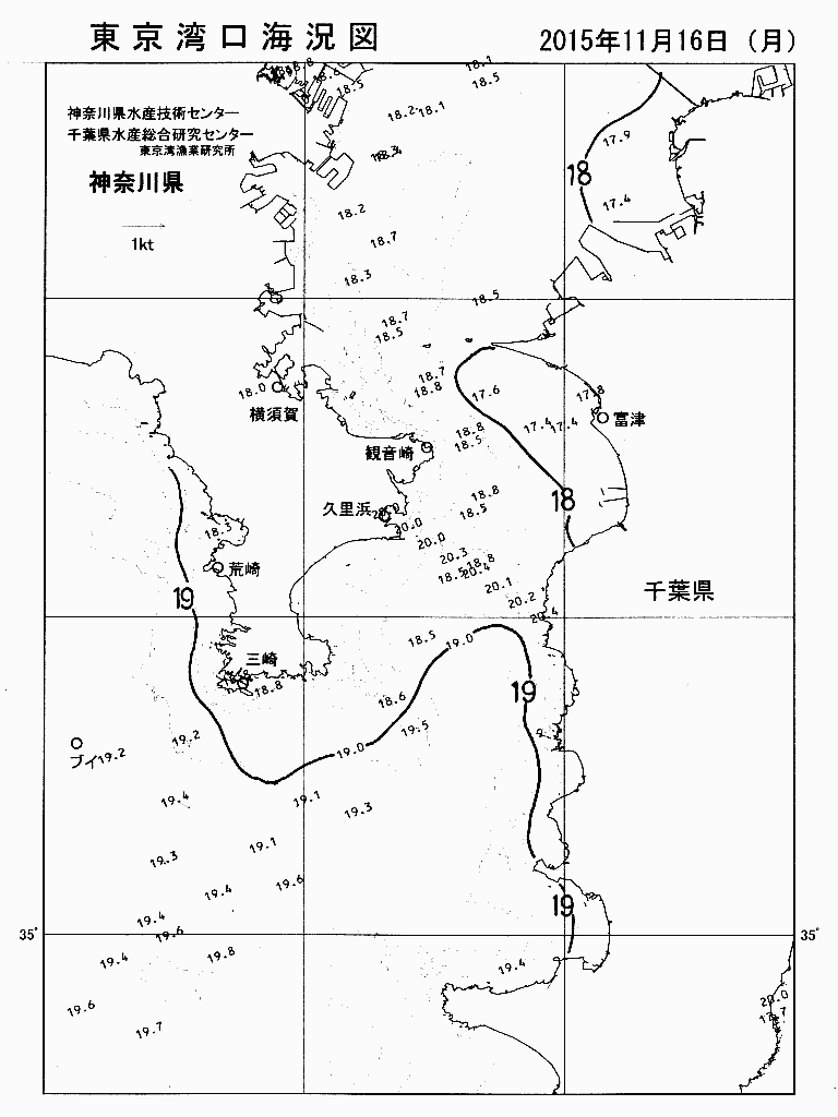 海況図, 東京湾口海況図 検索結果, (水温分布 等を図示)