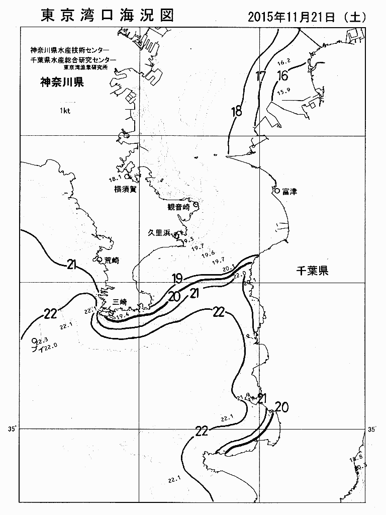 海況図, 東京湾口海況図 検索結果, (水温分布 等を図示)