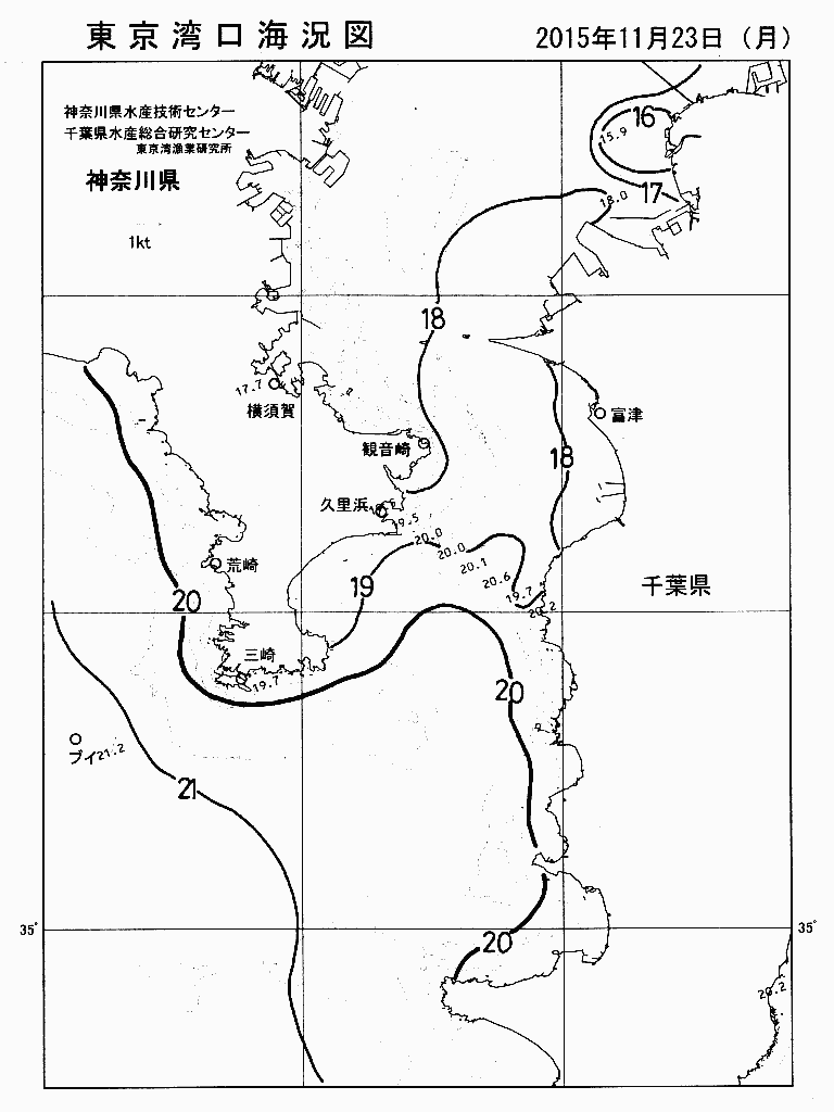 海況図, 東京湾口海況図 検索結果, (水温分布 等を図示)