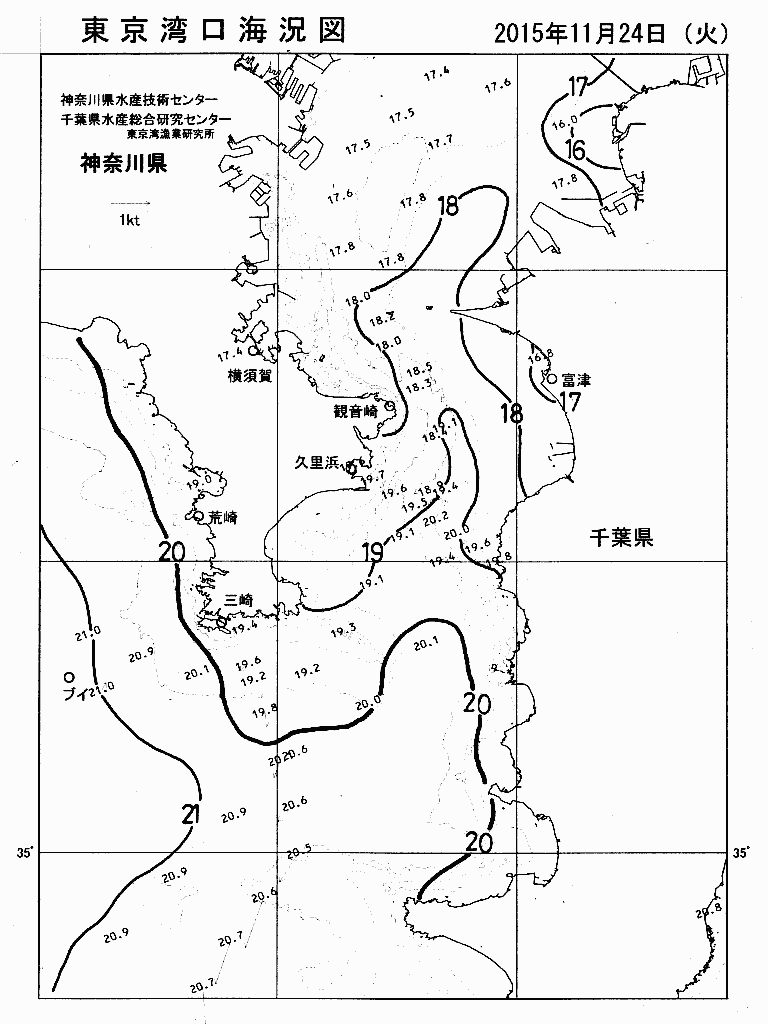 海況図, 東京湾口海況図 検索結果, (水温分布 等を図示)