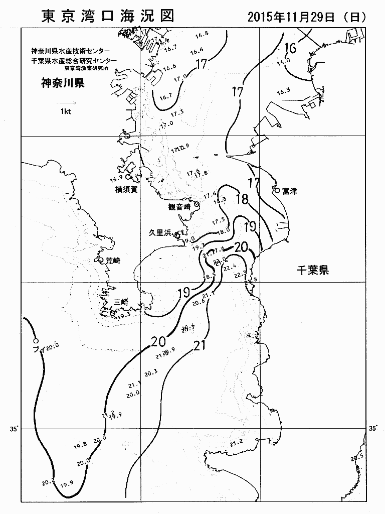 海況図, 東京湾口海況図 検索結果, (水温分布 等を図示)