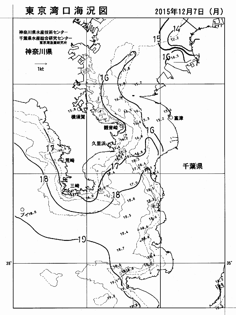 海況図, 東京湾口海況図 検索結果, (水温分布 等を図示)