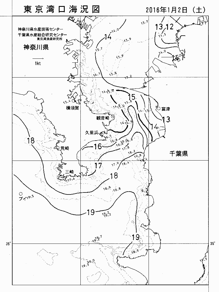 海況図, 東京湾口海況図 検索結果, (水温分布 等を図示)