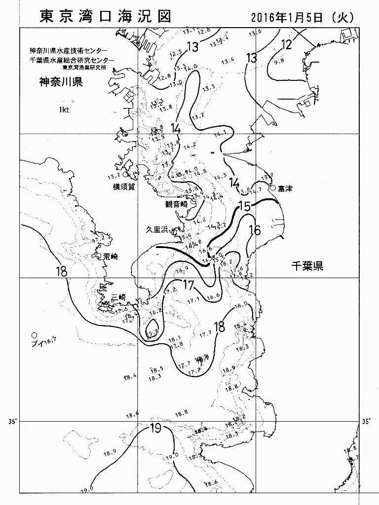 海況図, 東京湾口海況図 検索結果, (水温分布 等を図示)