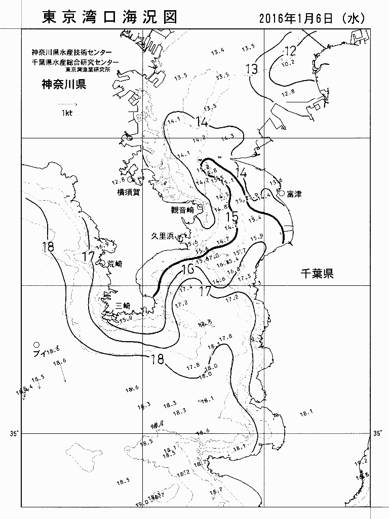 海況図, 東京湾口海況図 検索結果, (水温分布 等を図示)