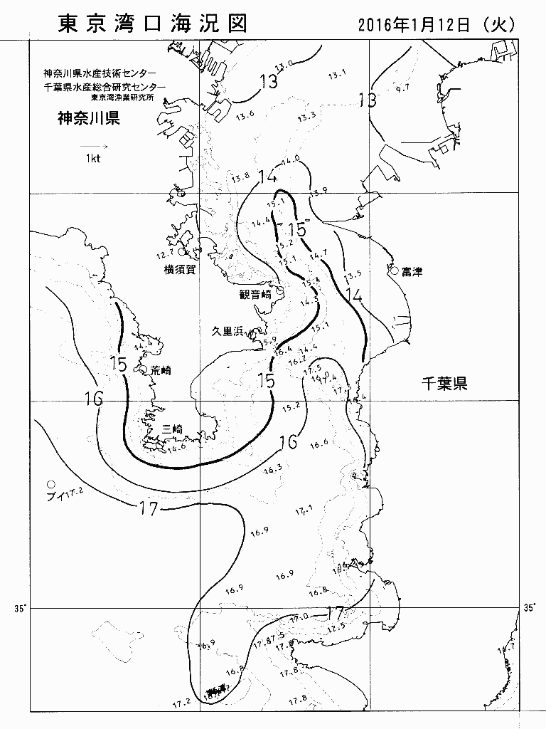 海況図, 東京湾口海況図 検索結果, (水温分布 等を図示)